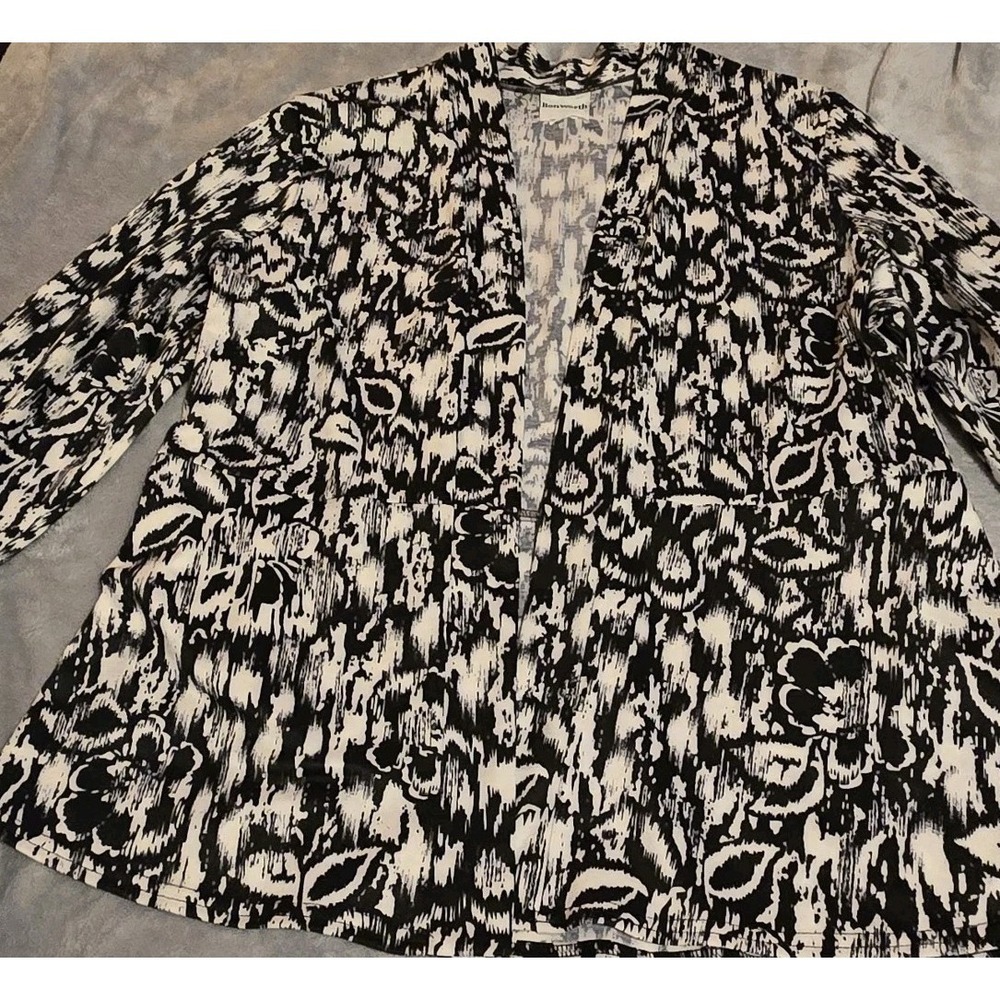 Bon Worth Floral Geometric  Open Front XL  Blazer Retro Vacation Casual Travel